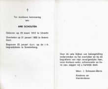 1985 Overlijden Arie Schouten [1912 - 1985]  